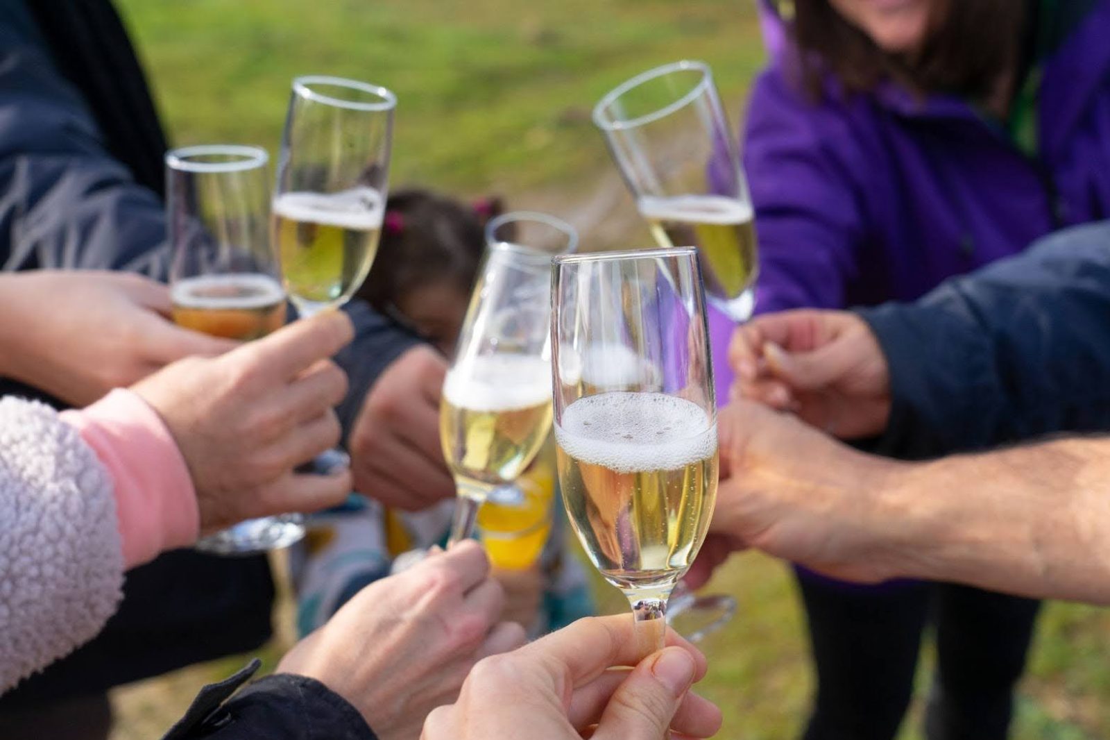 Passagiers in de mand zwaaien enthousiast tijdens een ballonvaart boven Zelzate